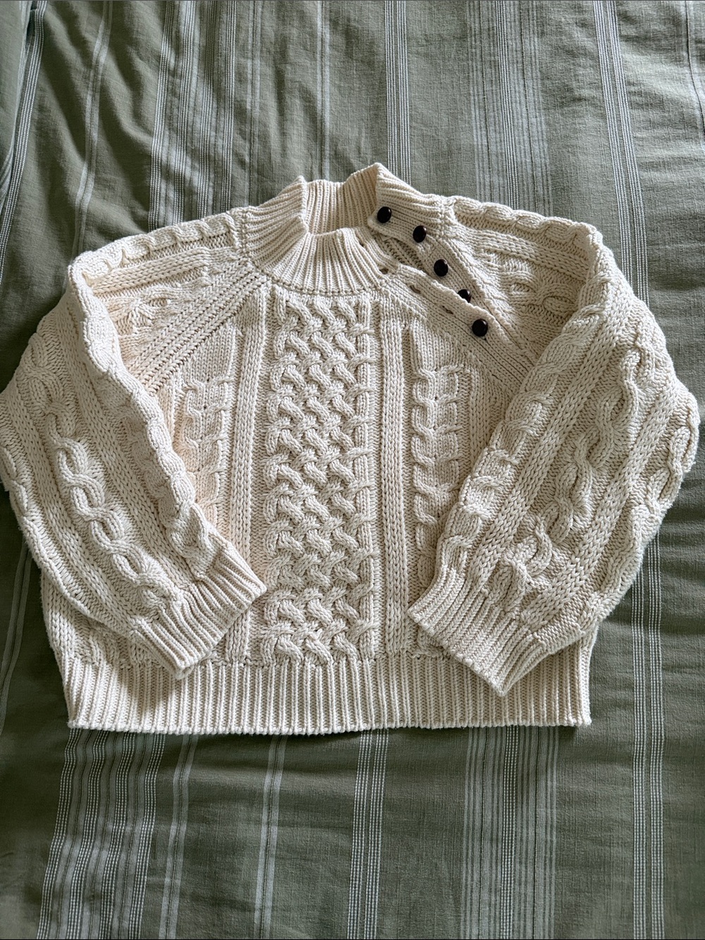 Doen Norwood Cream Cable Knit Button-Shoulder Sweater